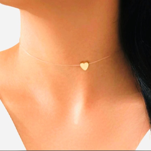 Jewelry - Dainty Choker Heart Gold Clear Necklace